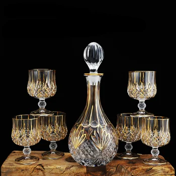 

Top-grand Wine Holder Set Retro Gold Wine Set Home Wine Glass Whiskey crystal Bottle Decanter