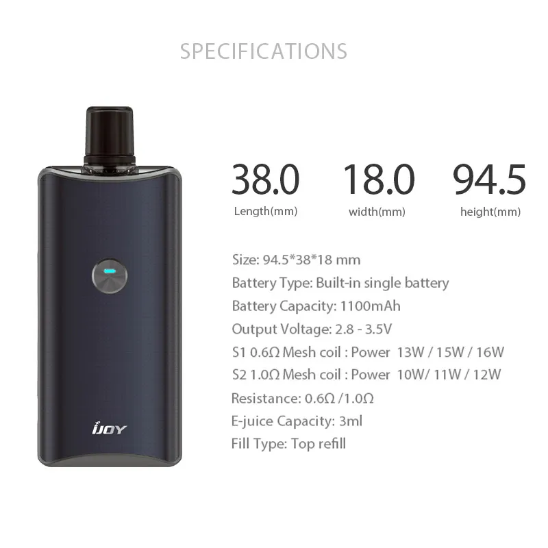 Электронная сигарета iJOY SATURN Pod Kit 1100 мАч батарея Максимальная мощность 16 Вт с 3 мл 0.6ohm Pod Портативный Vape испаритель vs Vinci комплект