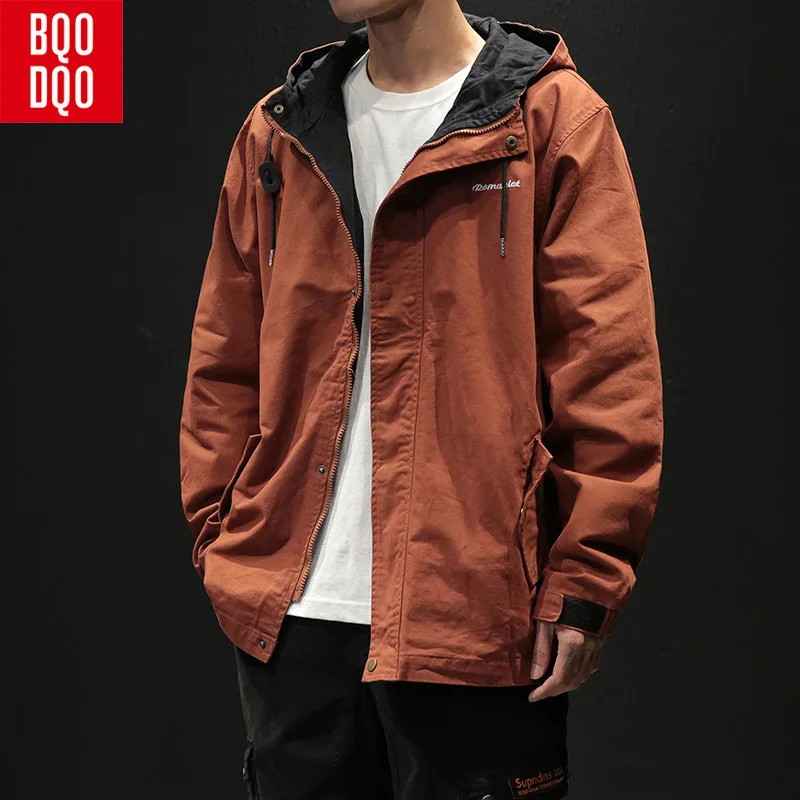 

BQODQO Drawstring Embroidery Cotton Military Jacket Men Black Streetwear Army Jackets Coat Autumn Fashion Casual Men's Clothing