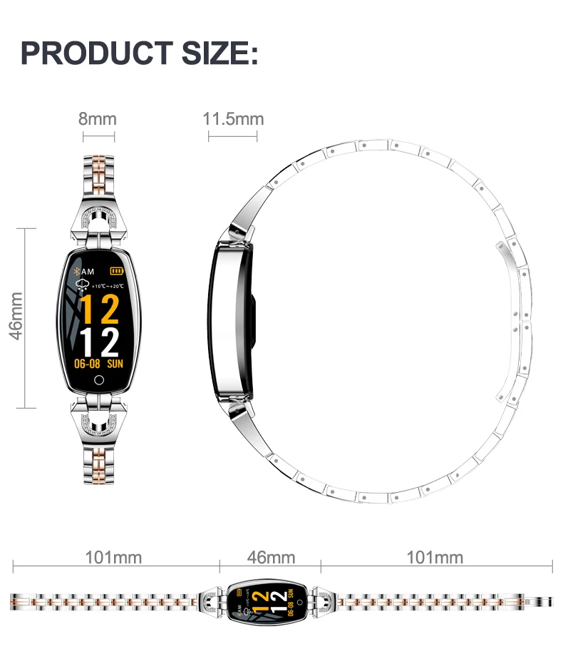 H8 цветной экран женский умный Браслет IP67 водонепроницаемый одно измерение здоровья измерение пульса измеренное кровяное давление фитнес-упражнения