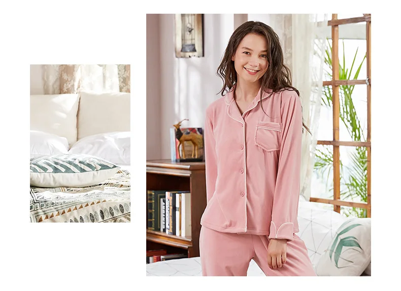 CAVME Flannel Pajama Sets for Lovers PLUS SIZE Homme Sleepwear 2 Pieces Full Pants Solid Color Pyama Set Elegant Nightwear