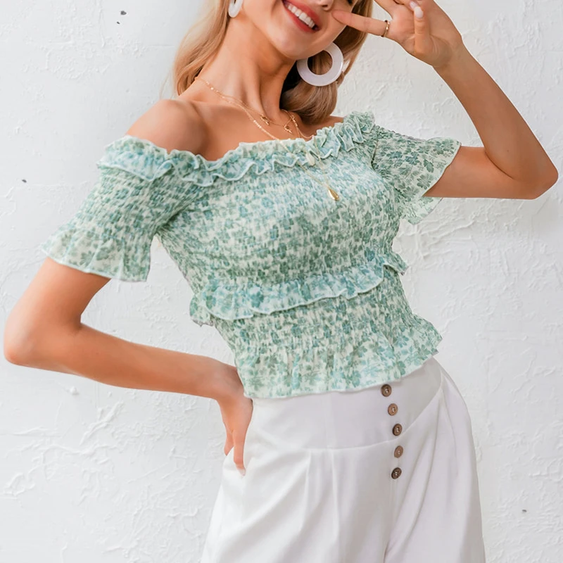 Green Boho Summer Beach Crop Tops OC0151