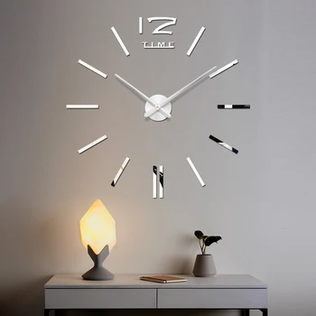 

48" Large Wall Clock 3D Big Size Wall Clock Mirror Sticker DIY Brief Living Room Decor Meetting Room Wall Clock Quartz Needle
