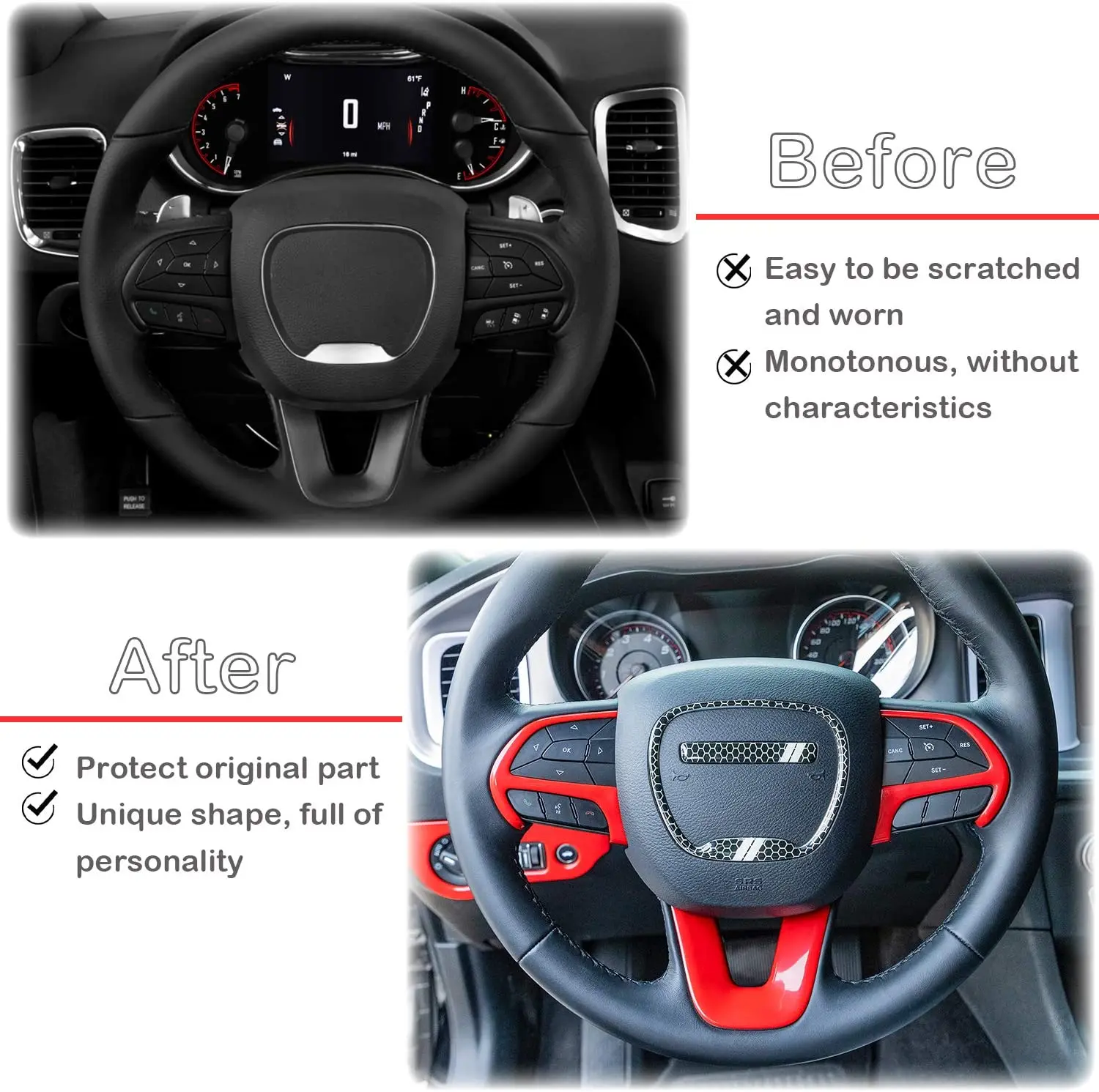 Chuang Qian Red Steering Wheel Decoration Trim for Challenger Charger Cherokee SRT 2014-2021