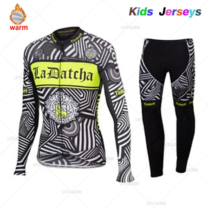 Kids Winter Thermal Fleece Set Cycling Clothes Boys Jersey Suit Sport Riding Bike MTB Children Clothing Long Pants Warm Set