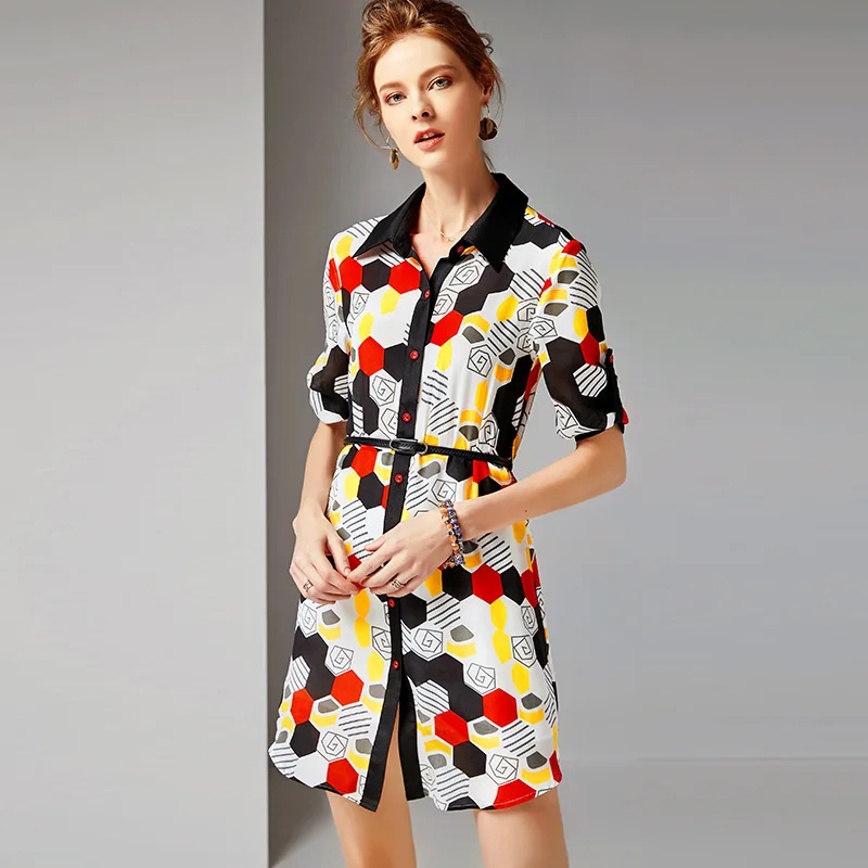 Kleurrijke Geometrische Bloemen Zijden Jurken Vrouwen 2020 Zomer Merk Lange Casual Sexy Kantoor Werk Strand Boho Shirt Jurk Plus Size Kleurrijke Geometrische Bloemen Zijden Jurken Vrouwen 2020 Zomer Merk Lange Casual Sexy Kantoor Werk Strand Boho Shirt Jurk Plus Size