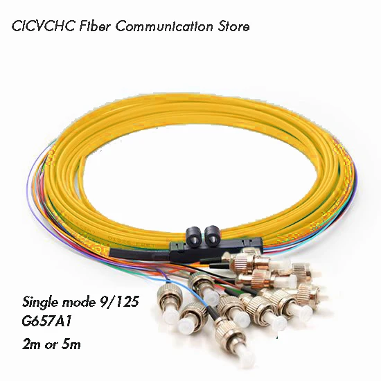 2pcs 12 Cores Ribbon Cable with FC/UPC-Single mode 9/125 G657A1 -2m or 5m-with Branch kit / Optical Fiber Pigtail 2pcs 12 fibers mpo apc sc cassettes with single mode os2 fiber aluminum shell removable panel