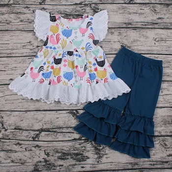 

Spring style short sleeve tunic+capris outfits for baby girl kids boutique clothes
