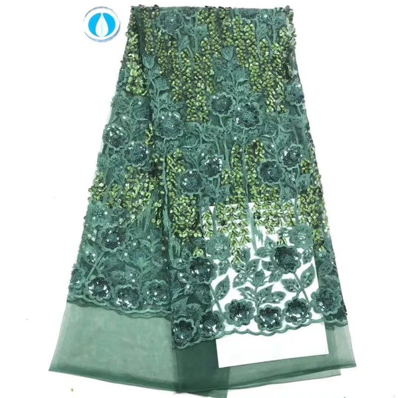 

Latest design French Net Lace Fabric, High Quality Elegant Green African Tulle lace Sequins Nigerian Lace Fabrics Wedding 5Yards