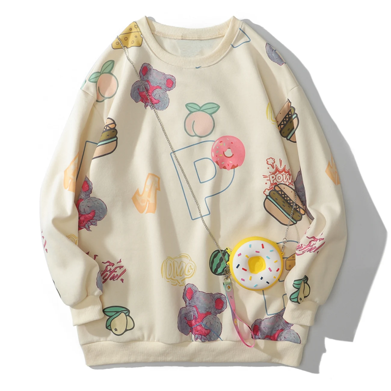 

LACIBLE Harajuku Fruit Donut Decoration Knitted Sweater Pullover Streetwear Knitted Sweater Hip Hop Streetwear Retro Autu