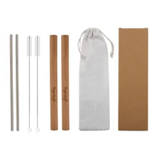 Нержавеющая сталь+ деревянная Питьевая соломинка многоразовые барные соломинки комплект щеток для чистки