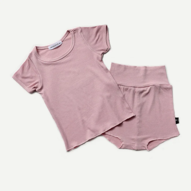 Newborn Baby Clothes Pajamas Set Cotton Summer Infant Ribbed Clothes Set Short Sleeve Sleepwear Baby Bodysuit Home Suit 2PCS kids clothing set