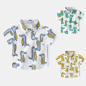 

2020 summer cotton short sleeved shirts for boys ,with cartoon , yellow blue green boys shirts