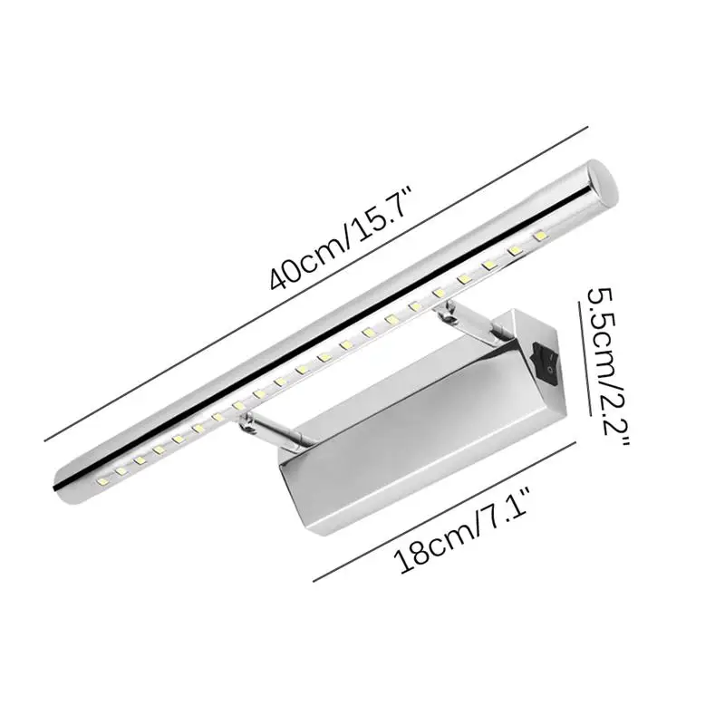 Светодиодный настенный светильник для ванной комнаты, зеркало, настенный светильник, туалетный светильник из нержавеющей стали с выключателем, теплый/холодный белый