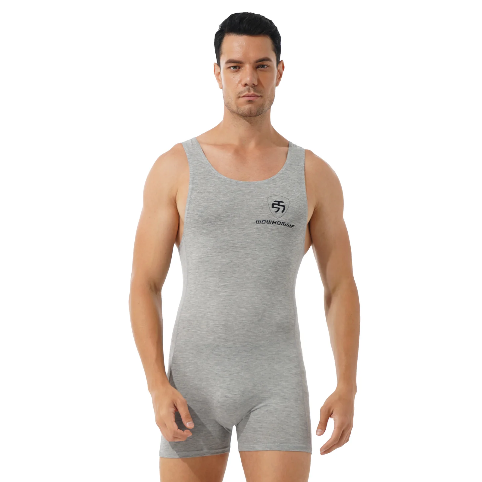 

Men Letter Print Homewear Round Neck Sleeveless Workout Sport Bodysuit Athletic Wrestling Boxers Jumpsuit Leotard Nightwear