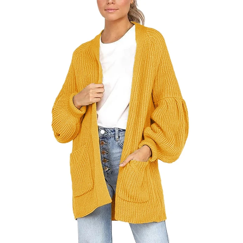 

Brand New Autumn Winter Lantern Sleeve Knitwear Cardigan Women Large Size Knitted Sweater Cardigan Female Elegant Jumper Coat