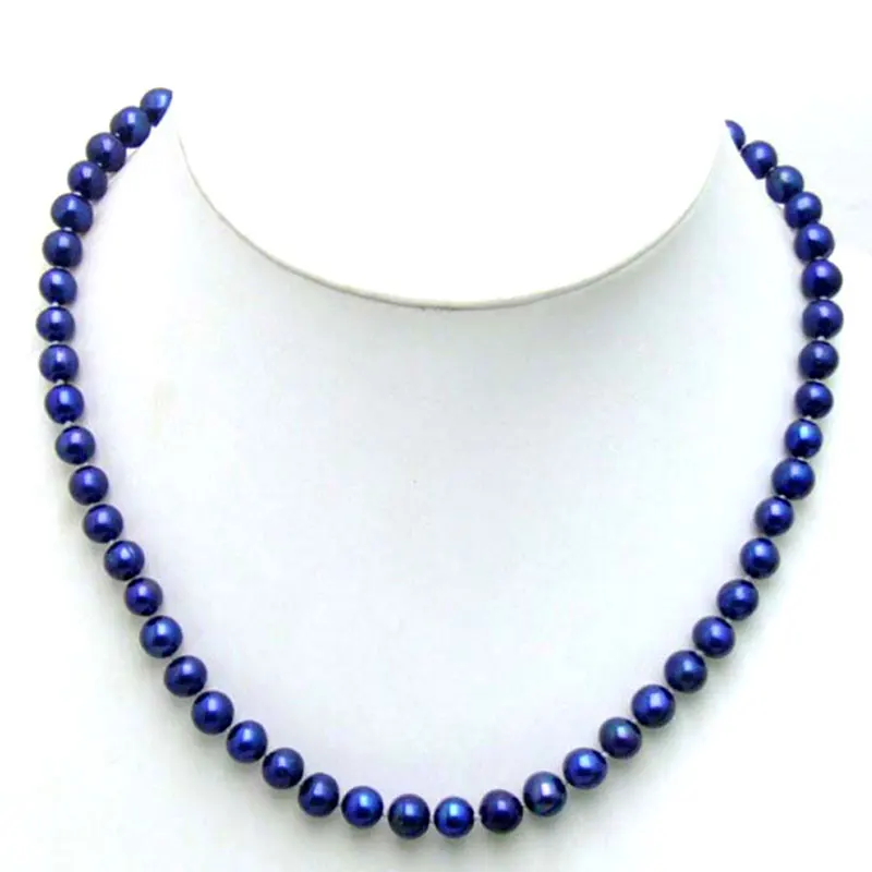 

Qingmos 8-9mm Round Natural Freshwater Blue Pearl Necklace for Women Jewelry Genuin Pearl 17" Chokers Necklace Women