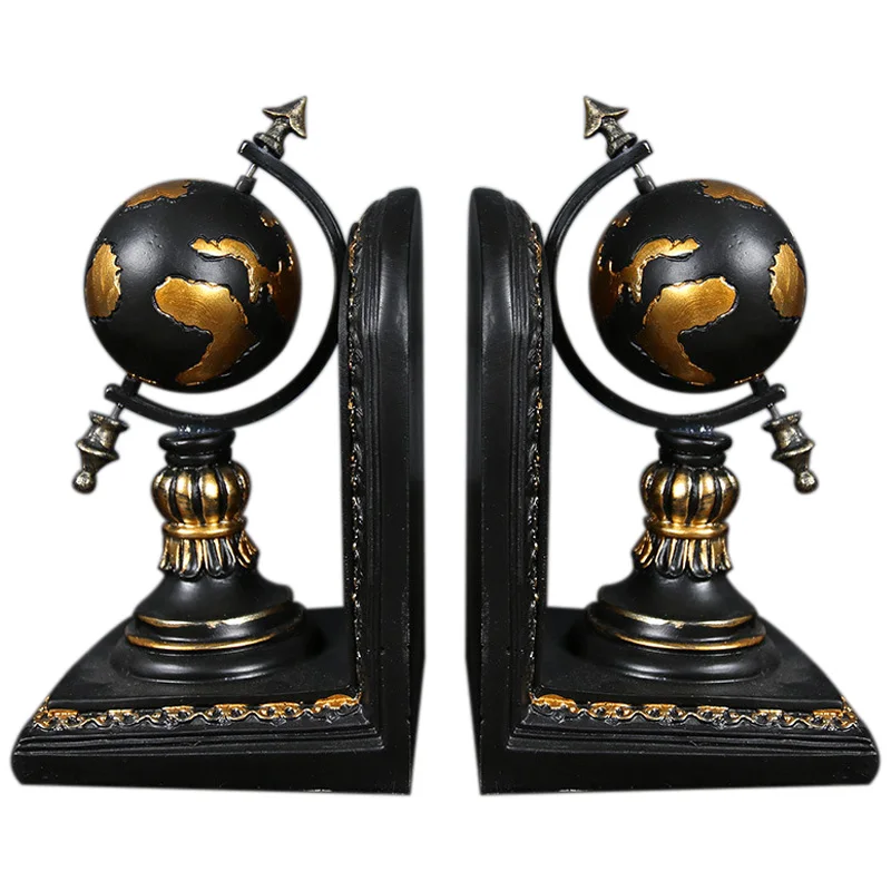 

HHO-American Globe Bookend Resin Figurines Retro Globe Book Stand Model Miniature Ornaments Creative Handicrafts Household Decor