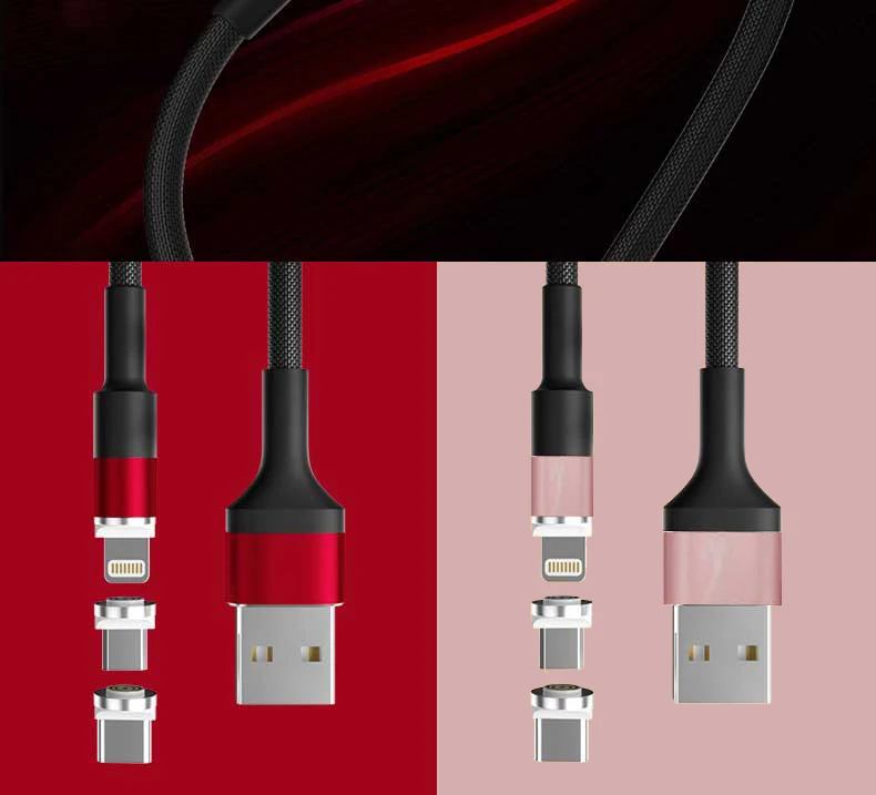 360 градусов Поворот круговая Магнитный строка данных для iPhone X 8 7 6 Plus& кабель Micro USB и кабель Тип usb-C кабель с разъемом usb-c