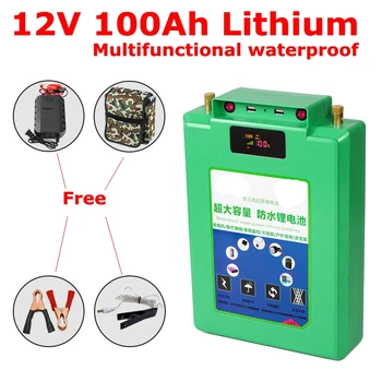 

Compatible 12V 100AH Lithium ion Battery 1000W Waterproof case 5V USB Port Rechargeable For Emergency Power bank LED lamp