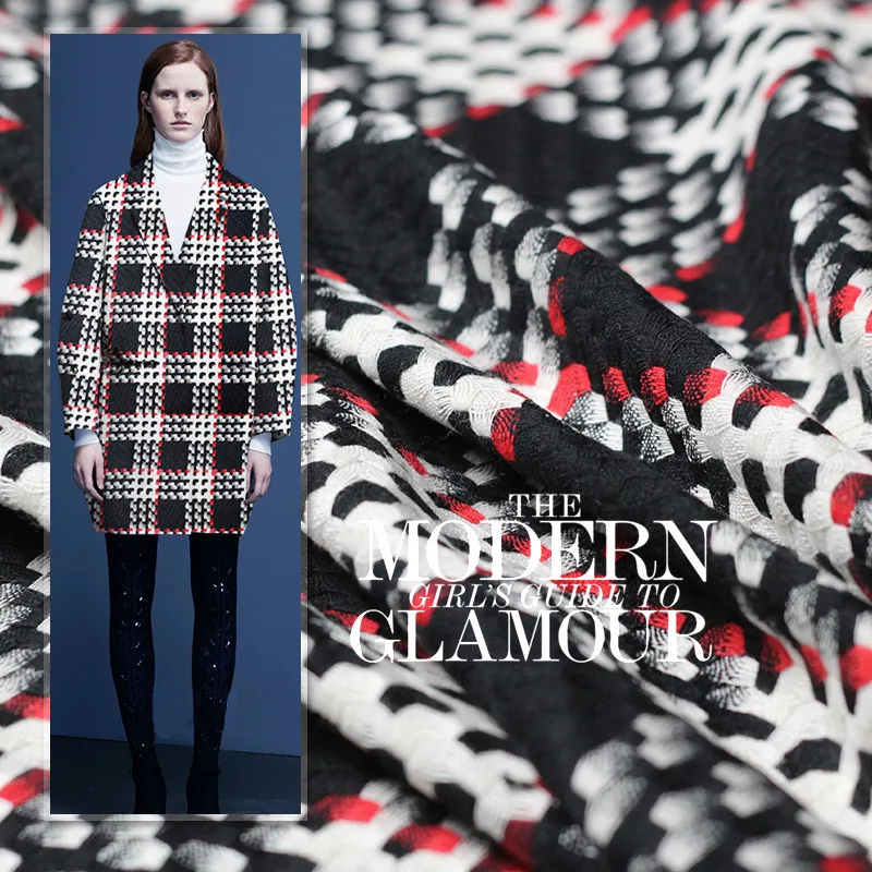 Новая модная шерстяная ткань, шерстяная тонкая пряжа, черно-белая и красная Высококачественная Осенняя ткань для пальто