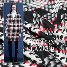 Новая модная шерстяная ткань, шерстяная тонкая пряжа, черно-белая и красная Высококачественная Осенняя ткань для пальто