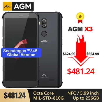 Перейти на Алиэкспресс и купить Смартфон AGM X3, прочный, MIL-STD, 8 ГБ + 256 ГБ, Восьмиядерный, 5,99 дюйма, камера 24 МП, двойная колонка, водонепроницаемый телефон, nfc, Android 8,1