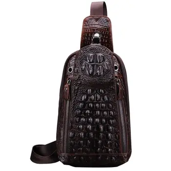 

Vintage Men's Crocodile Pattern Shoulder Bag Leather Travel Crossbody Sling Chest Pack