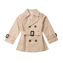 Двубортный Тренч с лацканами для девочек, повседневная верхняя одежда, длинное пальто 2-7Y