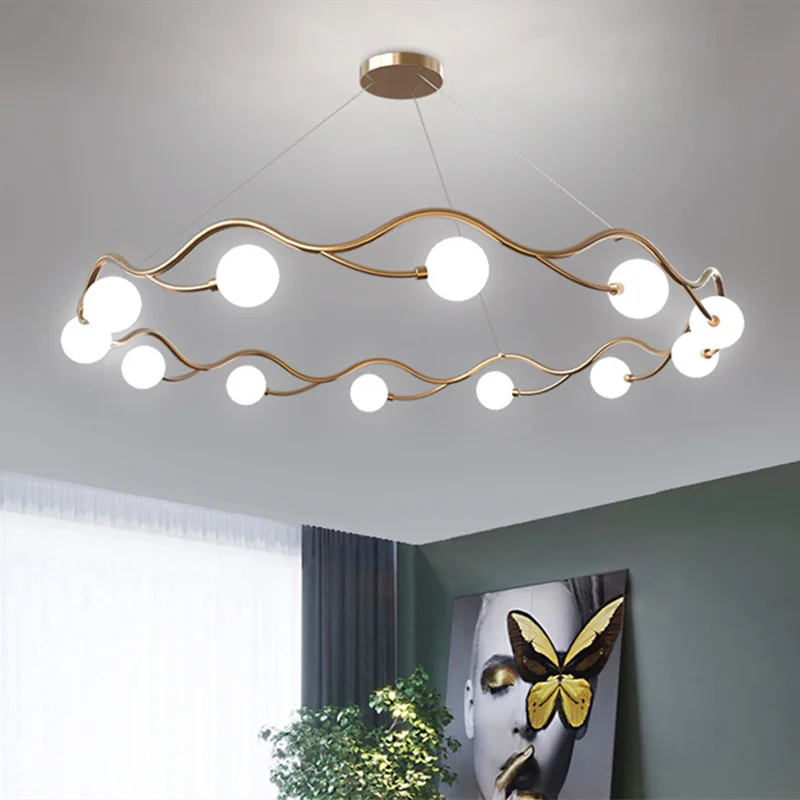 Nordic round chandelier Wave shape Chandelier Modern minimalist decor lighting Living Room Bedroom gold chandelier Lighting foyer chandelier