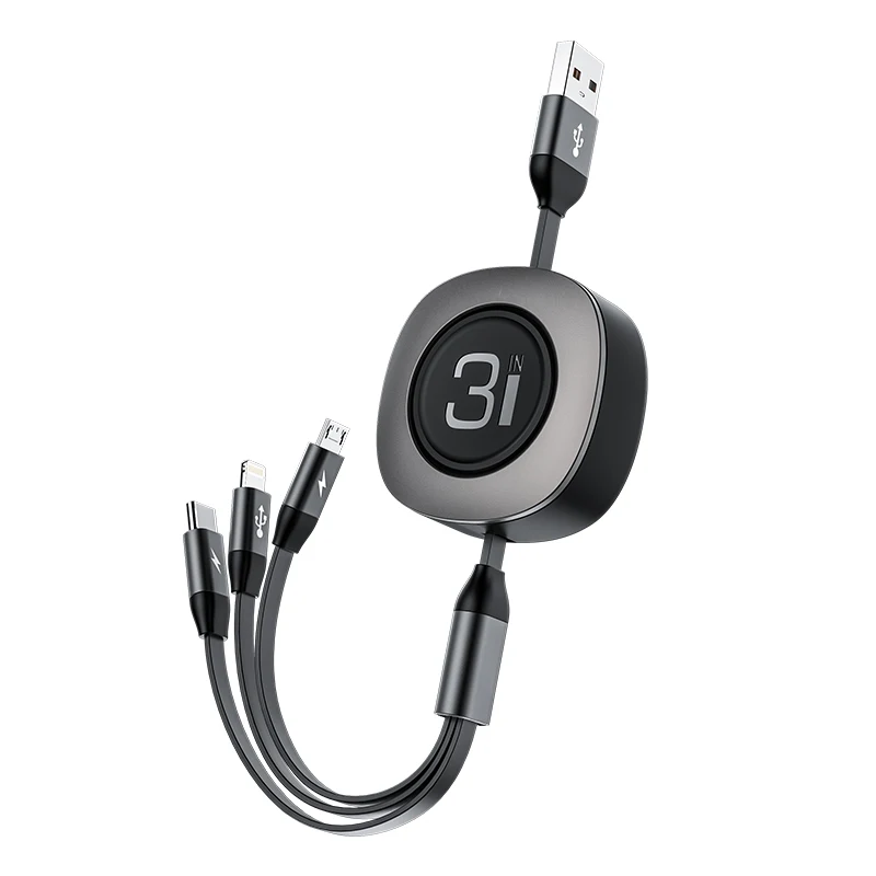 ROCK 3 в 1 Выдвижной зарядный кабель для iPhone samsung huawei Xiaomi Регулируемый Micro usb type C портативный кабель передачи данных телефона - Цвет: Black