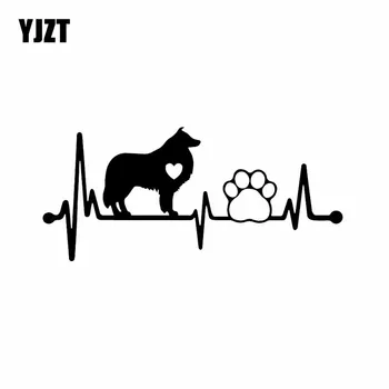 

YJZT 16.8X7.5CM Car Sticker Collie Heartbeat Lifeline Dog Paw Vinyl Decal Car Window Black/Silver C24-1303