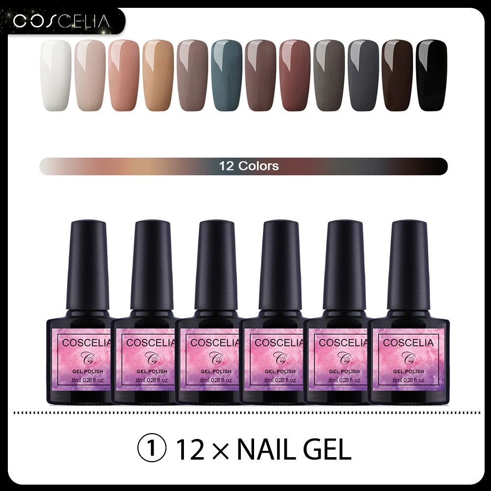 only 12pc gel COSCELIA 54 Вт лампа Полный акриловый набор для ногтей набор гель-лаков для ногтей инструменты для маникюра Набор для ногтей все для маникюра Набор для гель-лака - Цвет: only 12pc gel