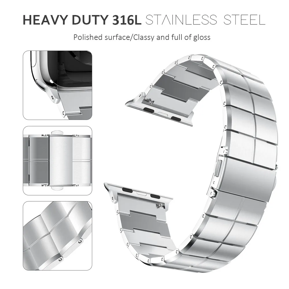Metal Strap for Apple Watch 38/40mm 42/44mm Band Stainless Steel Link Bracelet Smartwatch Strap for Apple Watch Series 1 2 3 4