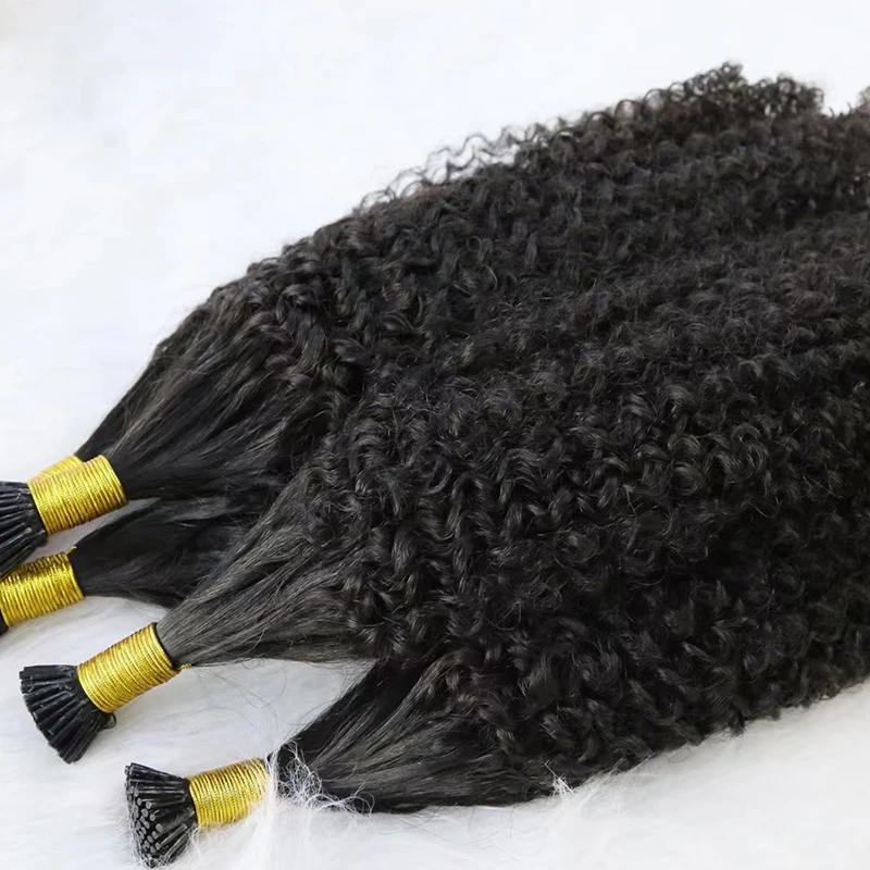 High Quality Chinese Kinky Curly Keratin Capsules Human Fusion Raw Virgin Hair Pre Bonded Deep Wave I Tip Human Hair Extensions
