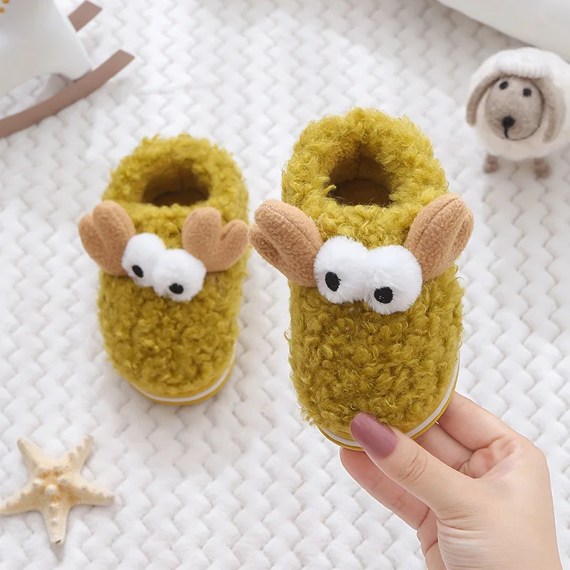 

Children's Home Slippers Kids Shoes Baby Fluffy Slides 1-6 Years Old Small Animal Shape Deer Puppy Pattern Casual Cotton Shoes