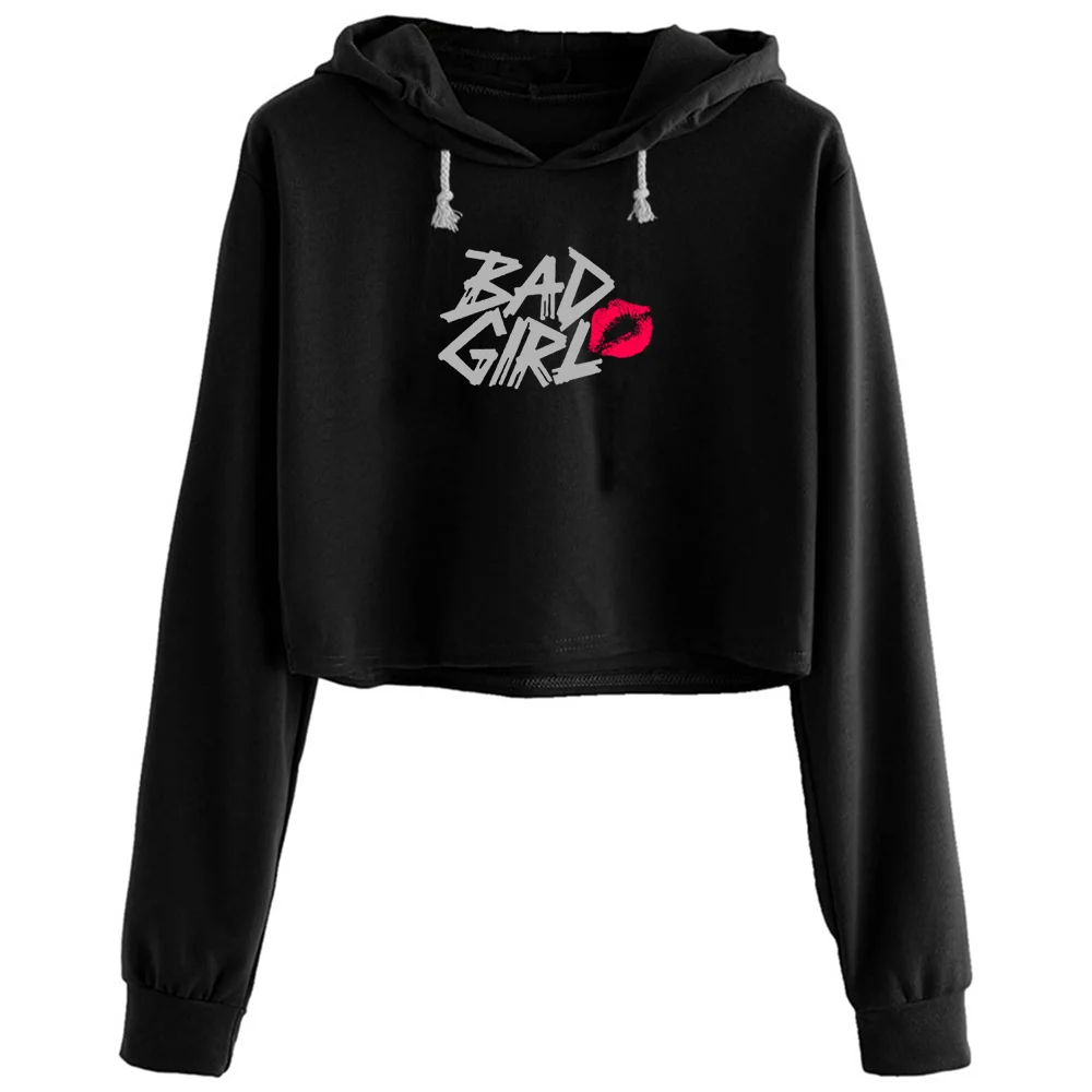 Bad Girl Crop Hoodies Women Anime Emo Aesthetic Kpop Pullover For Girls ...