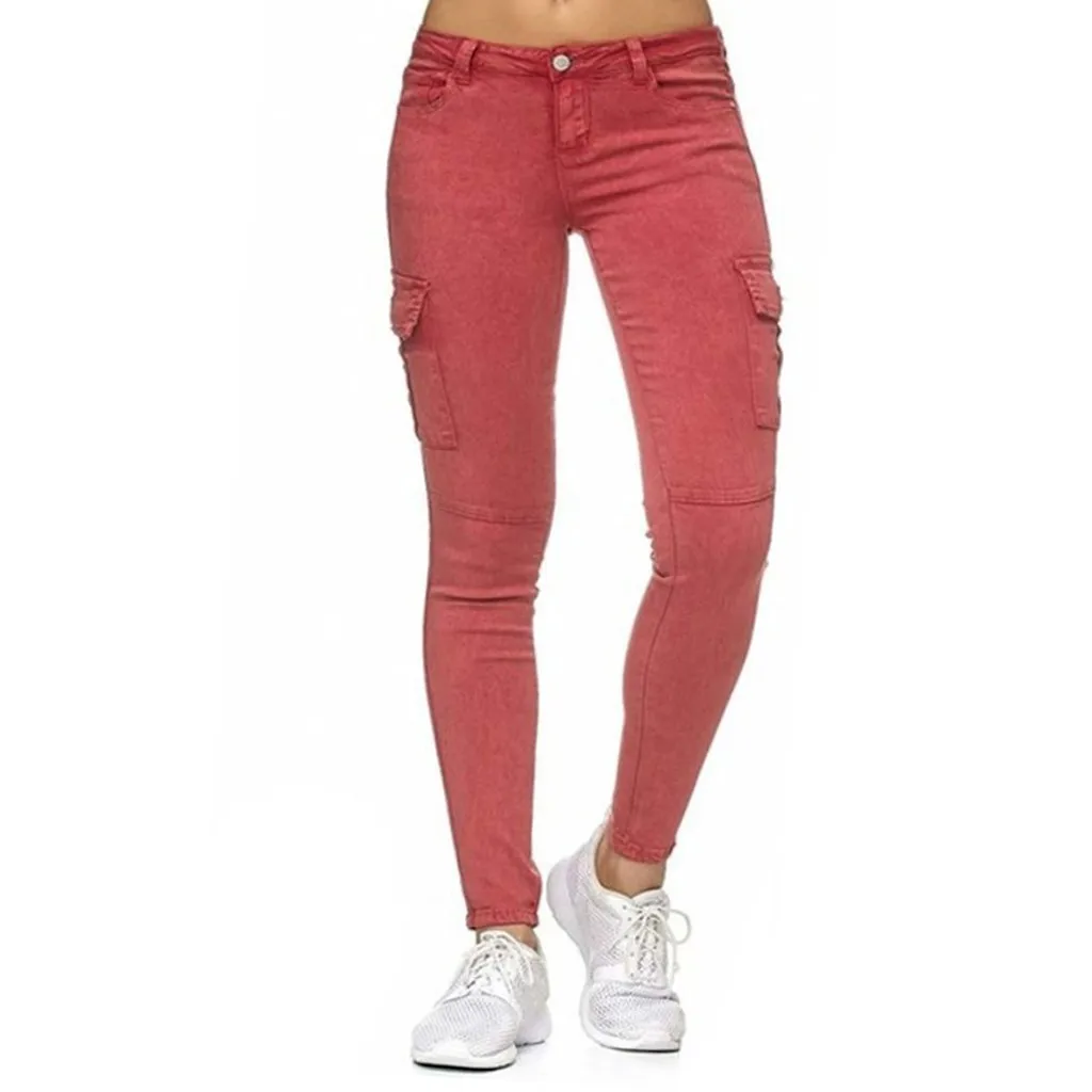 Женские однотонные джинсы с высокой талией, с пуговицами и боковой стойкой, брюки с карманами, узкие брюки, женские брюки