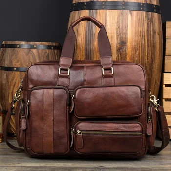 

Mens Full Grain Leather Briefcase Large Capacity Laptop Business Messenger Shoulder Bag High Quality Leather Office Handbag