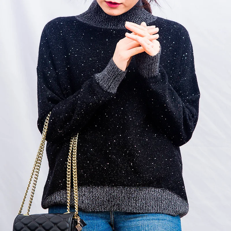 

Shanghai New Europe Sang 2020 Laziness Half-Turtle-Neck Base Sequin Sweater