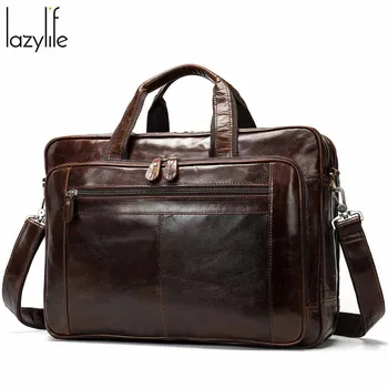 

LAZYLIFE Genuine leather Briefcases Laptop Handbag Men's Business Crossbody Bag Messenger/Shoulder Bags for Men