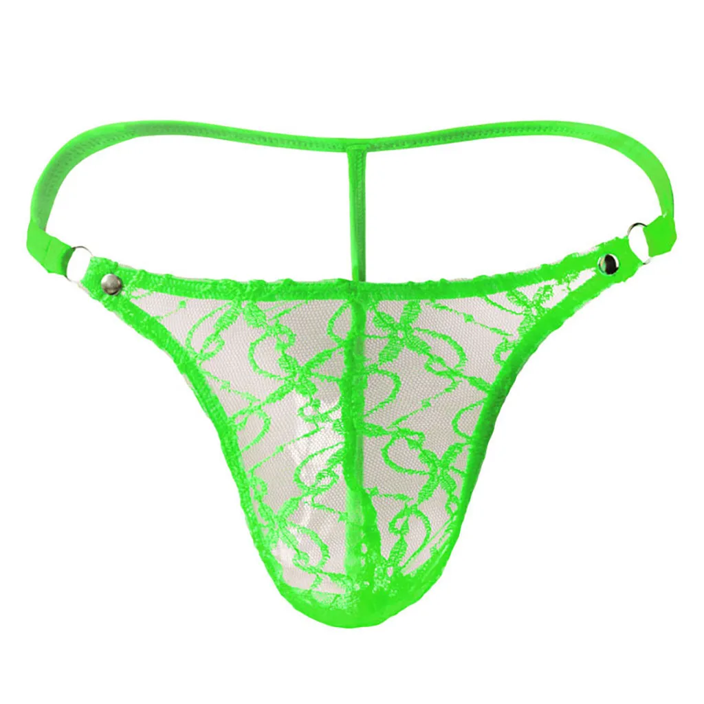 Men Gay Sexy Underpants Lingerie Hot Lace Mesh G-String Thong Sexy Underwear Men's Solid Low Waist Panties Sissy Tanga Hombre