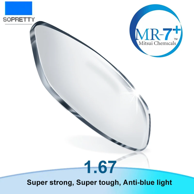 

1.67 (+6.00~-10.00) Anti Blue Ray MR-7 Resin Aspheric Glasses Lenses, Prescription Myopia Hyperopia Presbyopia Optical Lens L007