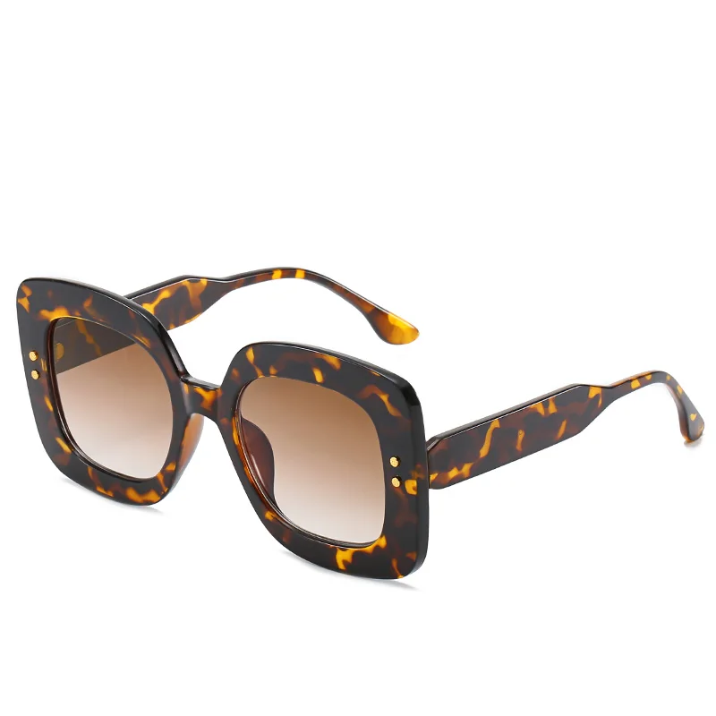 Leopard Tea fashion oversized square sunglasses women luxury new sun glasses for women big black UV400 Shades - Цвет линз: Leopard Tea