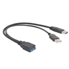 3,0 USB Мобильный жесткий диск кабель для передачи данных Женский до 2 USB общий удлинитель двойной штекер для укрепления питания высокоскоростной