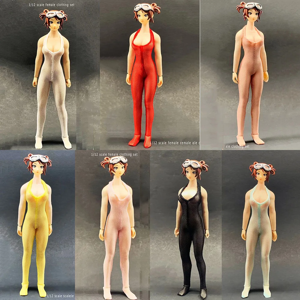 

1/12 Scale Men's Figure Clothes Bodysuit Halter Neck Sleeveless Mesh Backless Jumpsuit fit 6'' Female Body