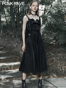 

PR Punk State Function Wind Strapless Strap Dress Female Elegant V-neck Dress Waist Slimming Skirt Long Section