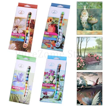 

12ml 12 Colors Professional Acrylic Paints Set Hand Painted Watercolor Drawing Painting Pigment Artist DIY Random Package Color