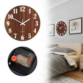 

12 Inch Luminous Hanging Bedroom Kitchen Silent Movement Round Dial Wooden Wall Clock Large Night Light Non Ticking Office