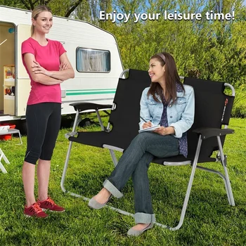 

2 Person Aluminum Folding Camping Bench Portable Double Chair Oxford Fabric Breathable Waterproof Outdoor Garden Chair OP3774